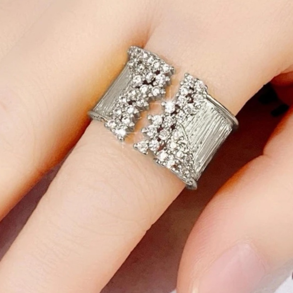 Cubic Zirconia Opening Design Luxury Band Bling, Iced Out Glamorous, Pave Ring 5 - Picture 2 of 8